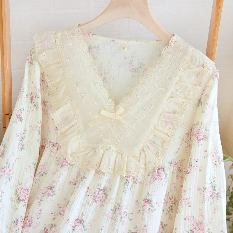 NEW Cute Korean Pajama For Women Loose Sweet Lace Princess Style Soft Cotton Pajamas Skin-friendly Casual Homewear Nightgown
