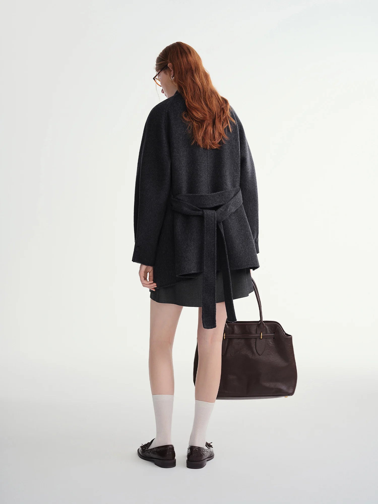 Winter 2025 Women's Short Alpaca Blend Coat - Double Faced Wool Blend Tweed Jacket with Stand Collar Casual Elegance