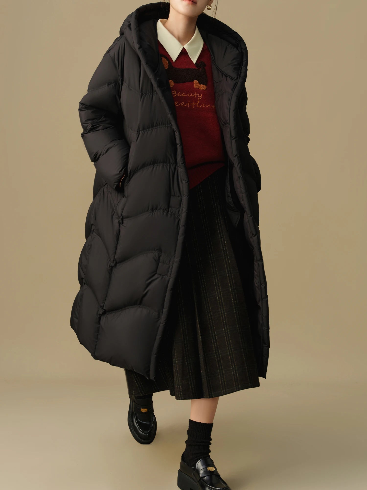 DUSHU 215-236G Filling Amount Simple Elegant High-end Long Down Jacket 2024 Winter New Cold Resistant Jacket 24DS84032