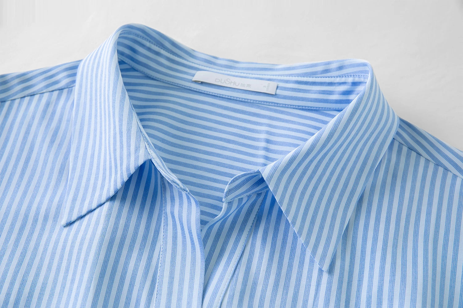 DUSHU Blue and White Striped Design Pleated Three-quarter Sleeve Waist Shirt Dress 2025 Autumn