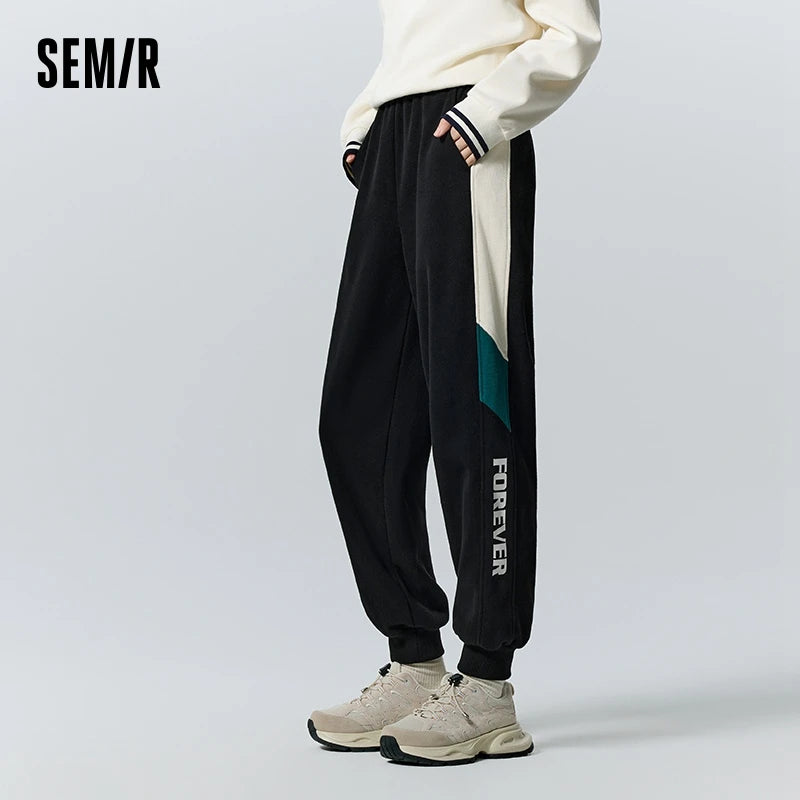 Semir Permanent Joint Casual Pants Women Color-Blocking Trousers Trendy Winter Fleece Ankle-Binding Sports Style Sweatpants
