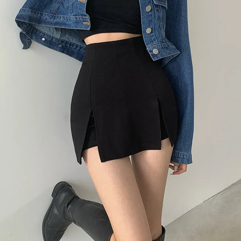 Korean Style Skirt Suit Hakama Sexy Skinny Super High Waist Double Slit