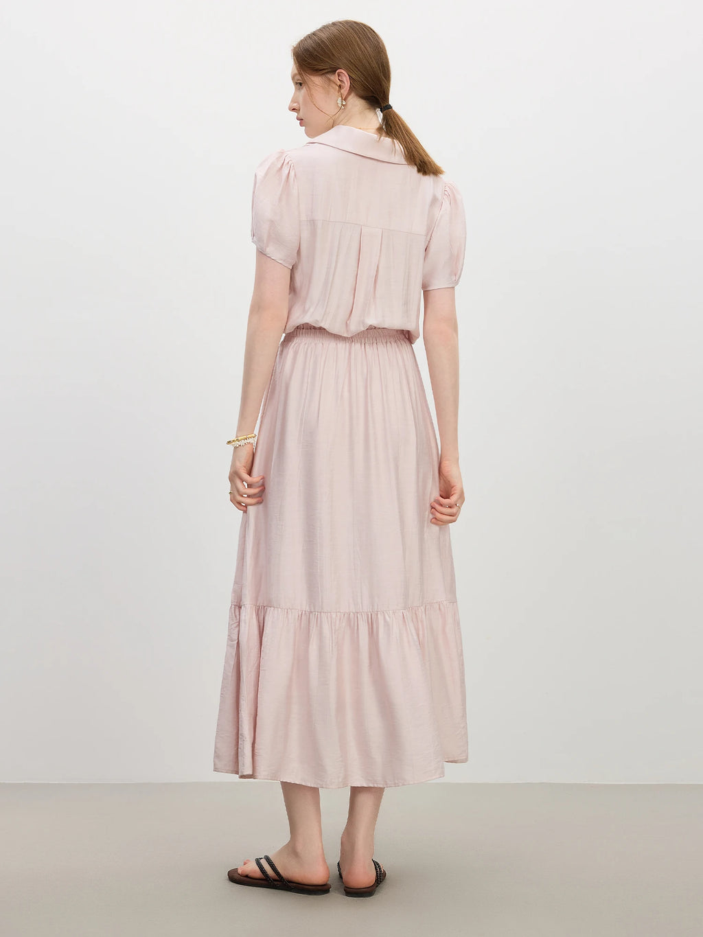 FSLE 2025 Summer French Style Dress Women's High Waist Vacation Dress Lapel Casual Elegant Midi Dress Trendy