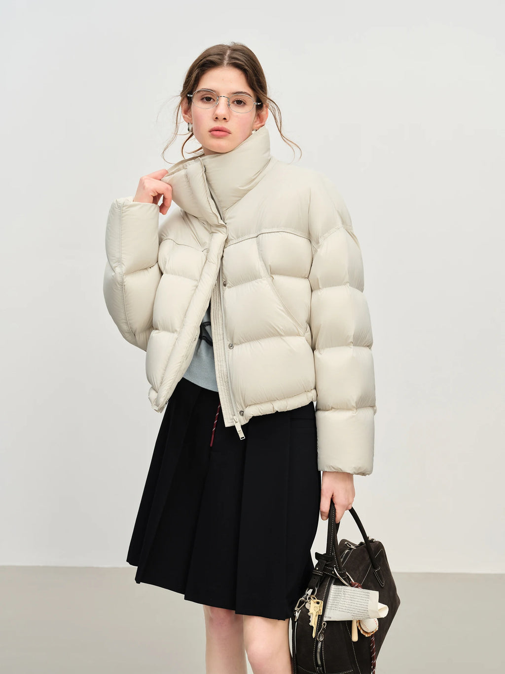 Winter 2025 Women Cloud-Like Puffer Coat - Stand Collar Short Down Jacket Lazy Chic Style Glossy Finish for Casual Comfort