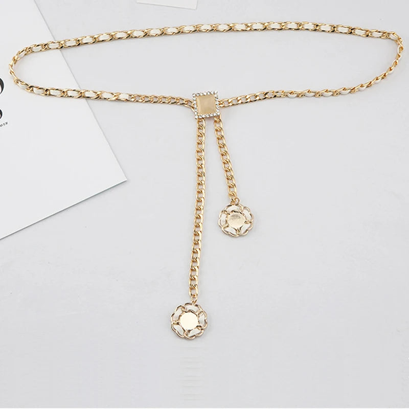 MYMC Metal Waist Leather Chain Belt for Dress Luxury Woman Girls WaistBands Decorative Dress Accessories Ladies Stretch Belts