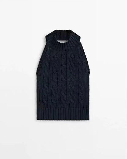 Ethereal  2023  autumn new style of Women's casual standard crew-neck knitted rib vest