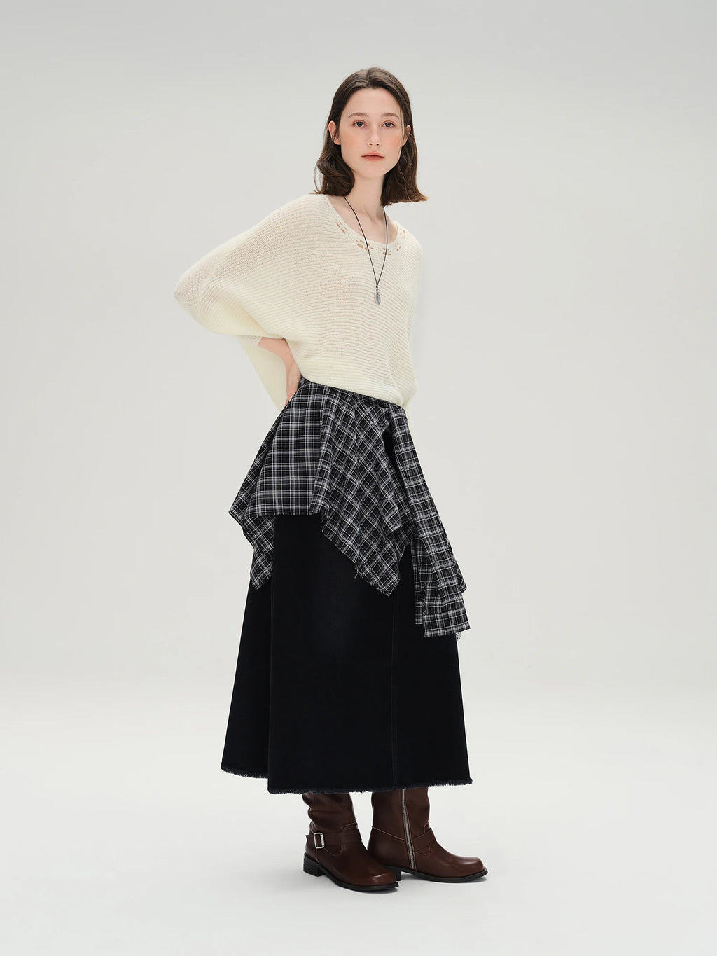 DUSHU Plus Size Women's Black Denim Skirt High Waist Slimming Long Midi Skirt 2025 Autumn Winter New Classic Stretch Casual Wear