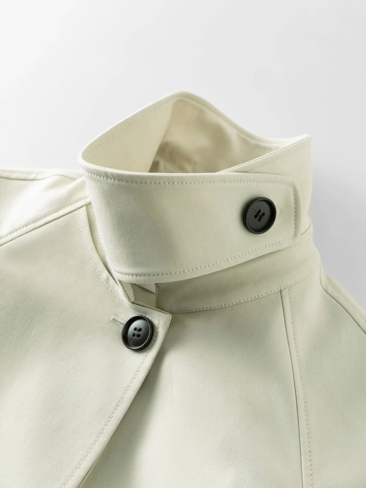 FSLE Simple White Temperament Extended Spring Women Trench Coats Single Breasted Commuter Jackets Belt Design Women Trench
