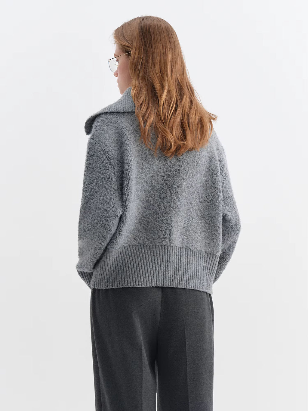 2025 Winter Women's Grey Preppy Style Wide Notch Lapel Knit Cardigan - Casual Commute Open Front Sweater for Daily Elegant