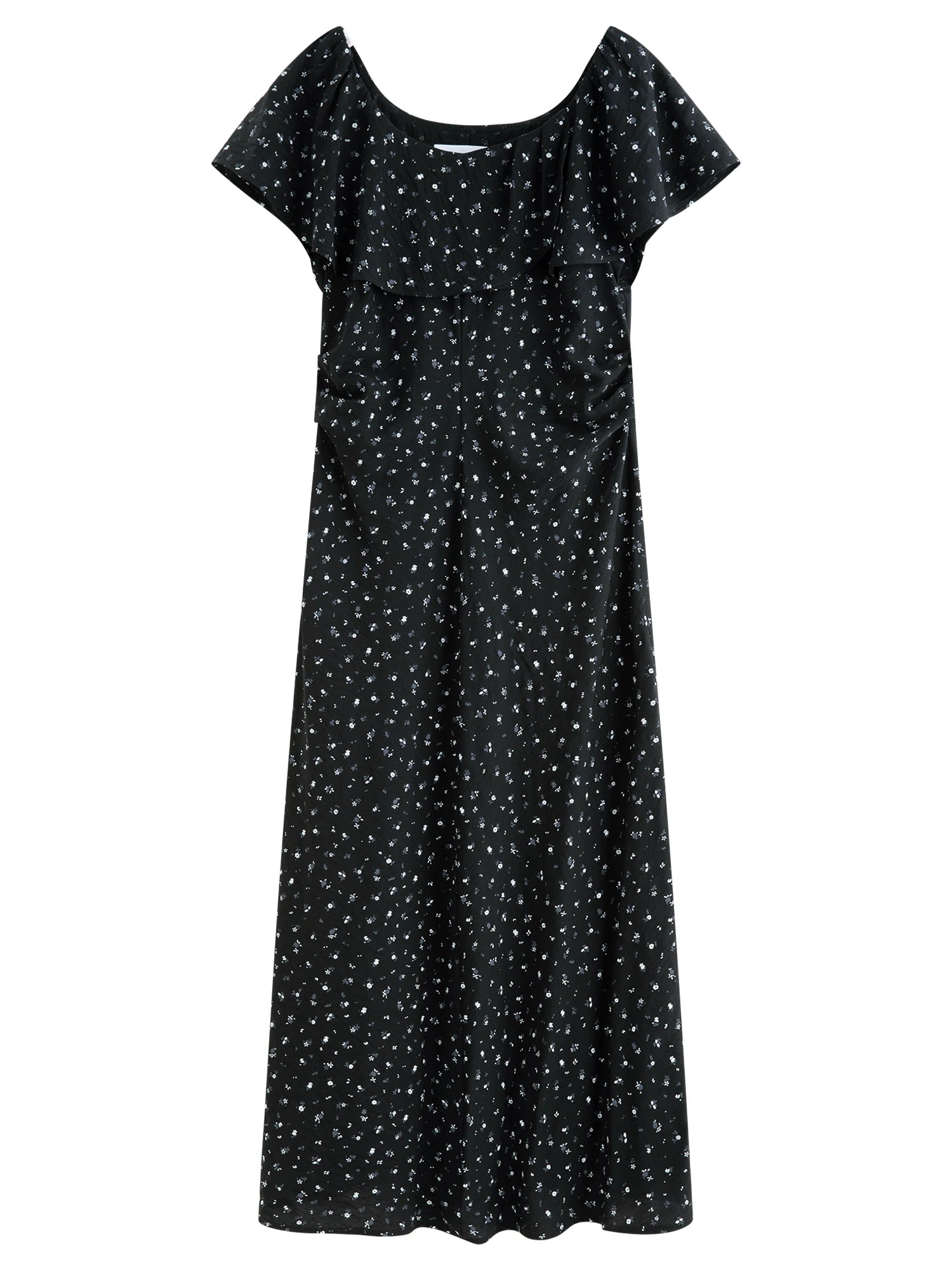 FSLE French Charmeuse Ruffled Floral Print Off Shoulder Skirt Dress for Women 2025 Summer  New Arrival Dresses