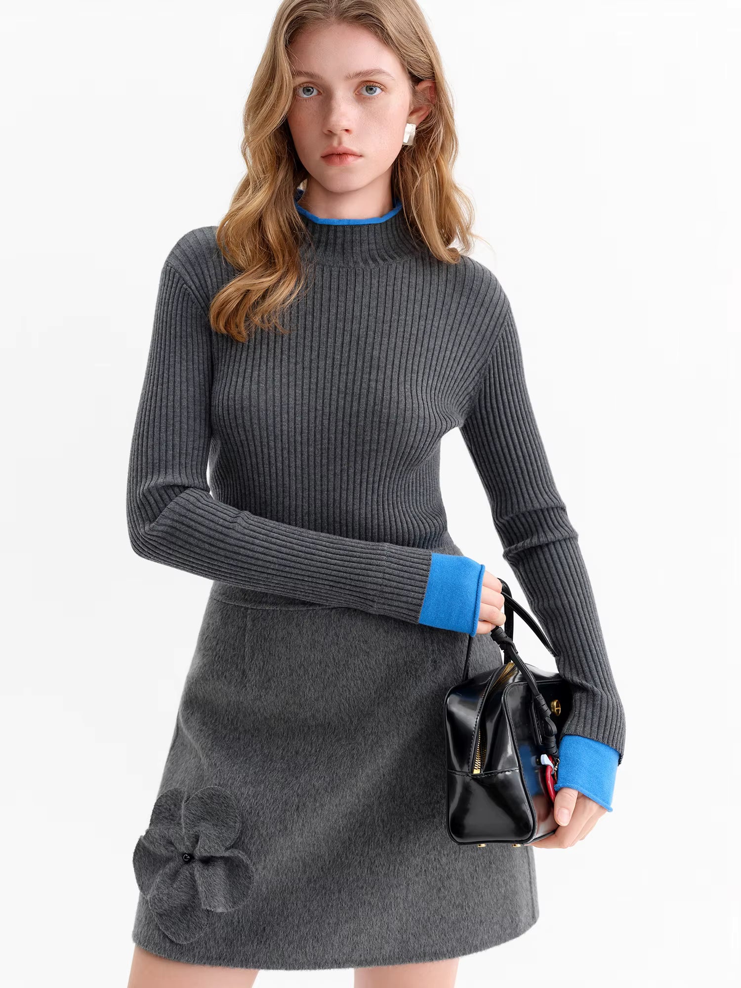 Autumn Winter Women's Color Block Fake Two Piece Style Slim Knit Sweater Office Elegant Pullover Casual Commute Chic Tops