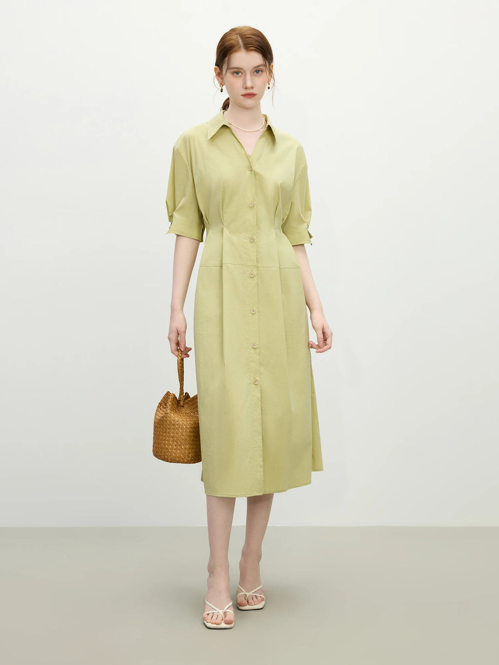 FSLE Structured Waist-Defining Shirt Dress 2025 Summer Elegant Office To Interview Attire 3D Tailored Chiffon Formal