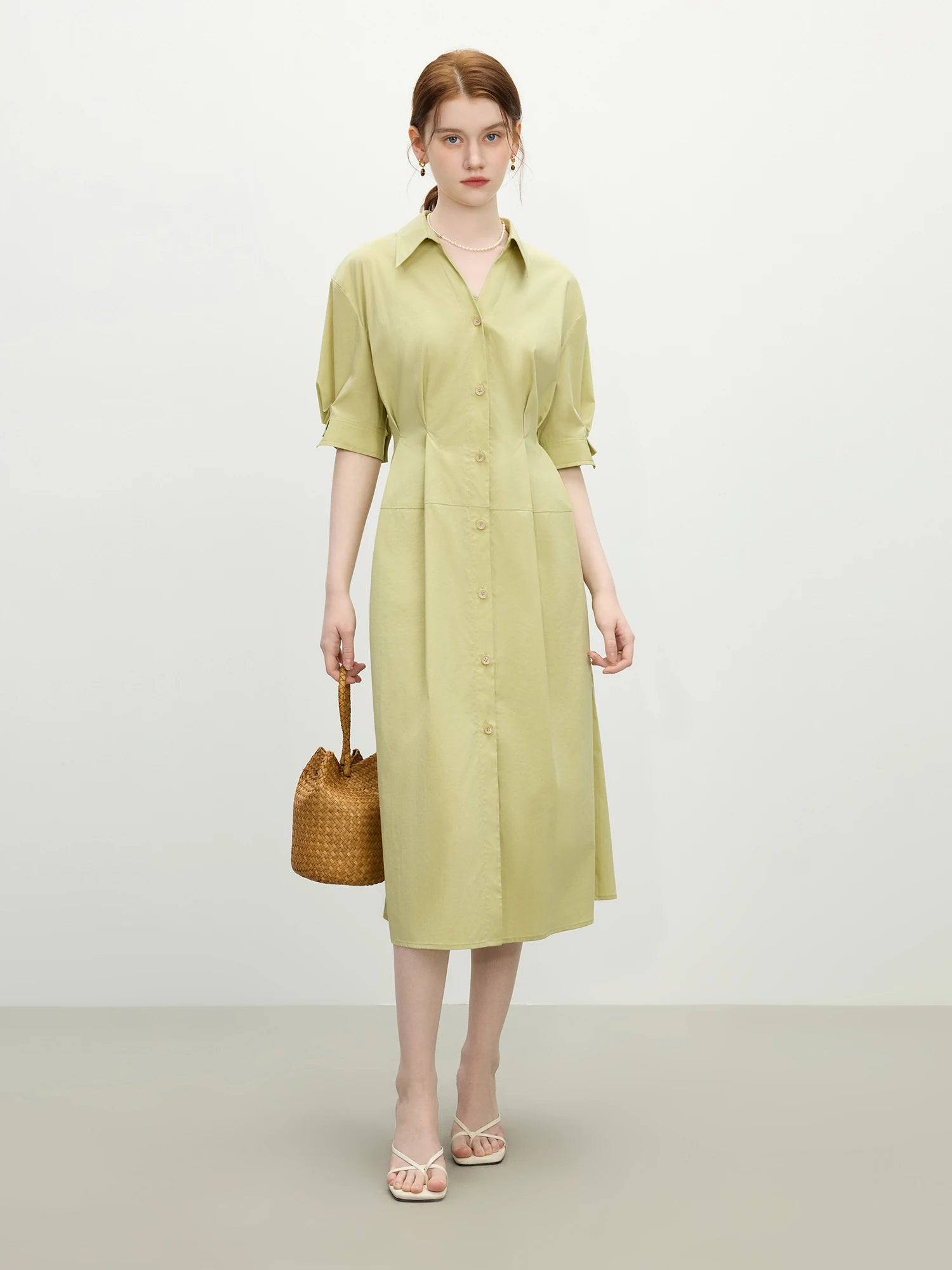 FSLE Structured Waist-Defining Shirt Dress 2025 Summer Elegant Office To Interview Attire 3D Tailored Chiffon Formal
