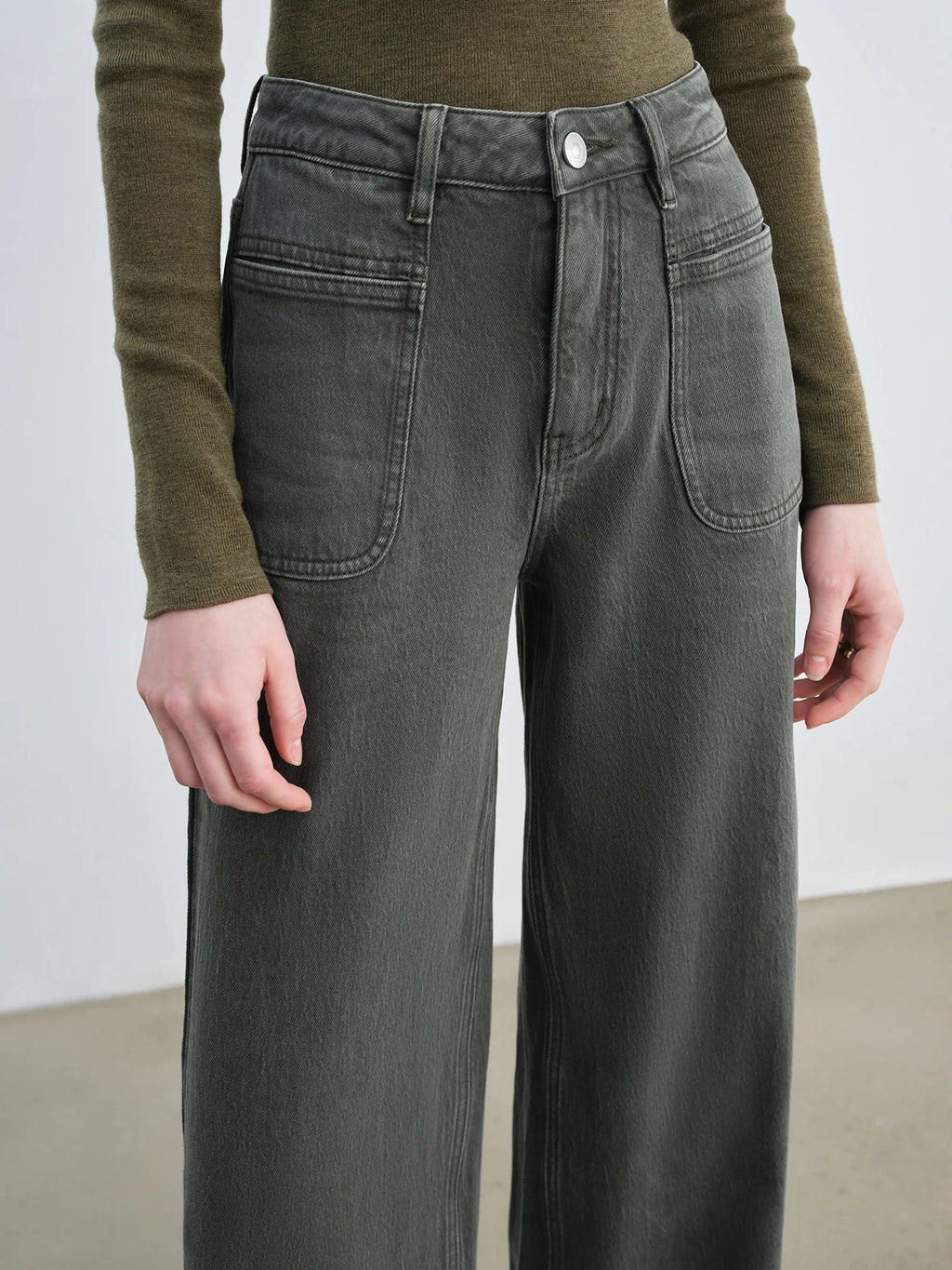 ZIQIAO Retro Custom-dyed Green Jeans for Women 2025 New Style Hip-covering Straight Pants Slim Wide-leg Long Pants