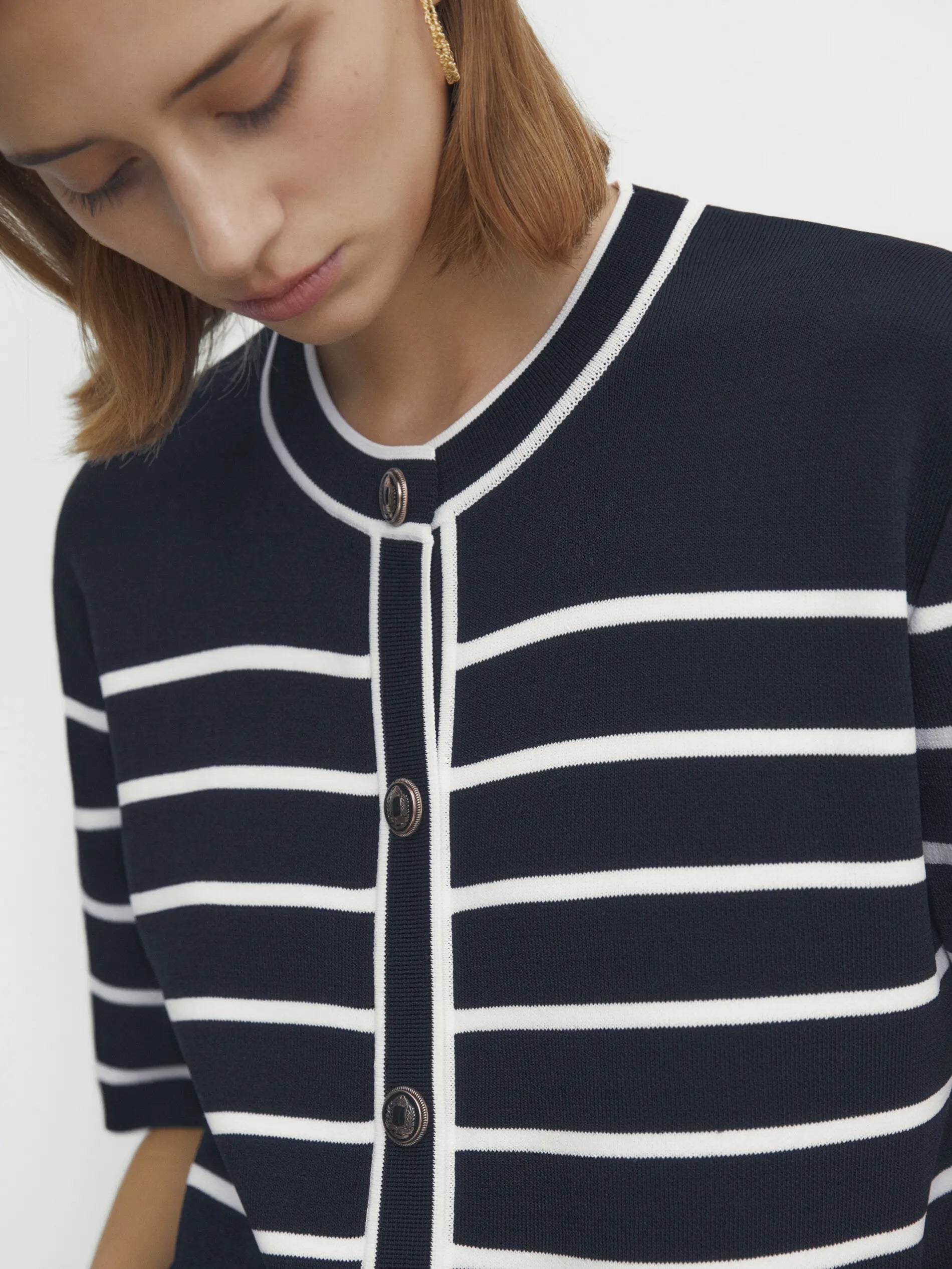Ethereal MD 2024 women's autumn new style of Scented cotton button stripe cardigan T-shirt