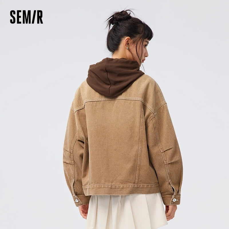 Semir Denim Jacket Women Full Print 2023 New Autumn Loose Trendy Jacket