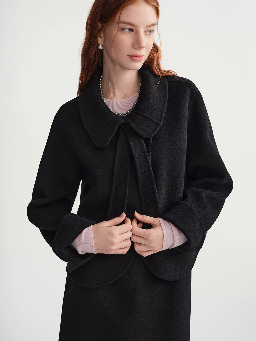 Elegant Sets Women Winter Cropped Black Coats Skirt Suit Peter Pan Collar Woolen Jacket Age-reducing Temperament French