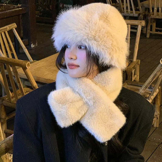 2024 New Women Fluffy Faux Fur Bucket Hat Winter Warm Ear Protection Cap Windproof Panama Caps Fashion White Plush Bucket Hat