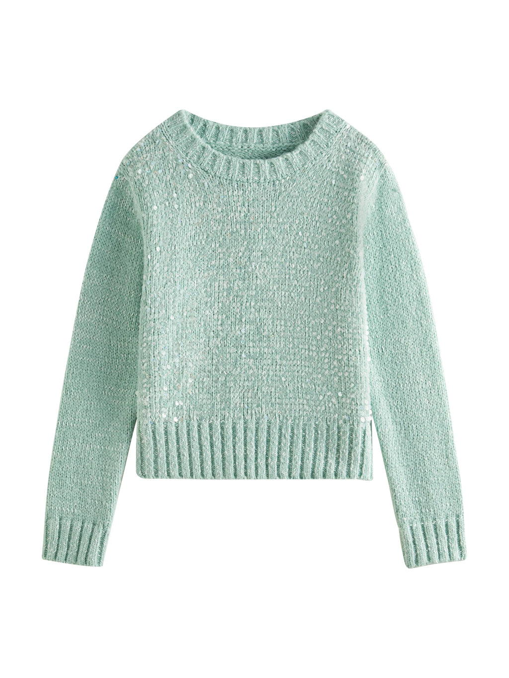 FSLE 5.9% Sheep Wool Sequined Knitted Sweater For Women Winter 2024 New Design Two Colors Long Sleeve Pullover 24FS14254