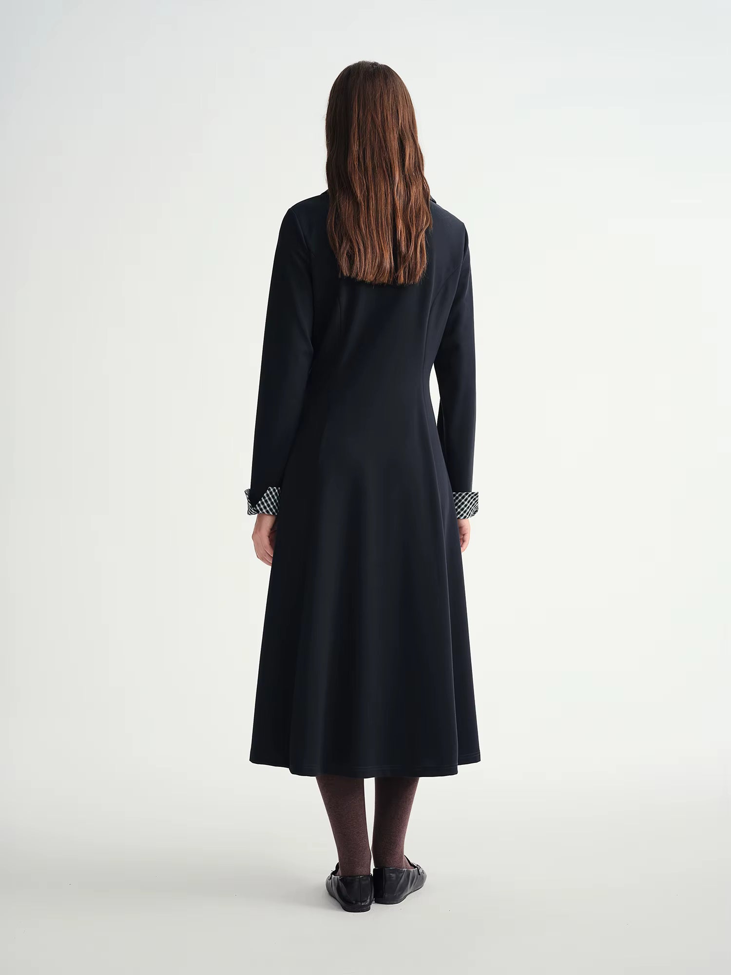 2025 Fall Winter Women's Plaid Tie-Neck Dress with Asymmetric Panel Design, Vintage Grid Pattern Collarless Shift