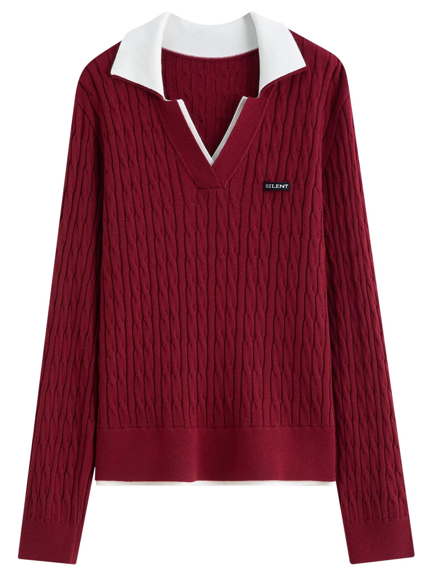 Contrast Color V-neck Cable Knit Sweater 2025 Winter New Products Long Sleeve Pullovers Solid Leisure Korean Style