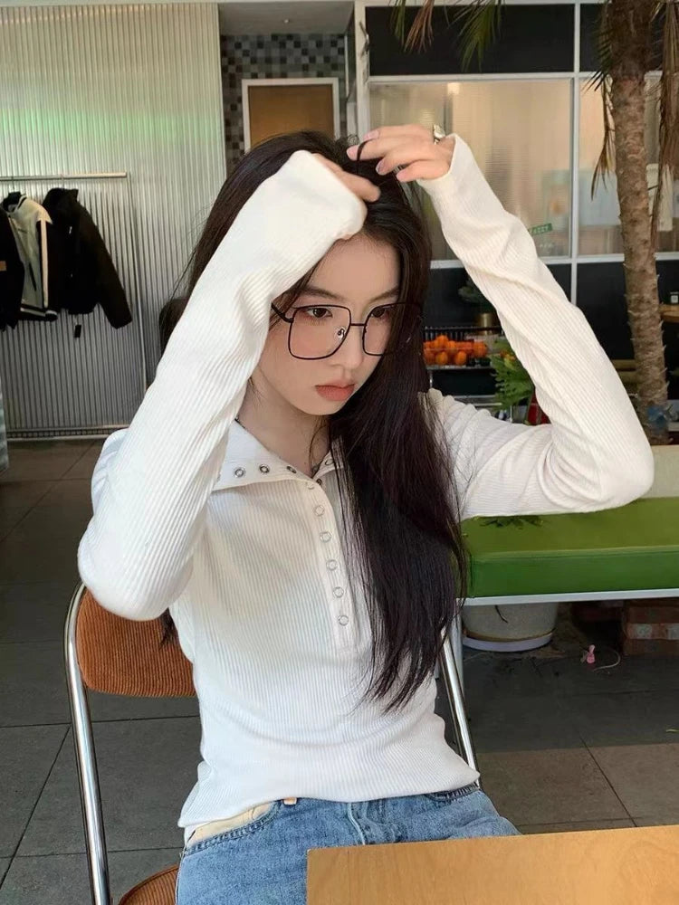 2024 Women's Knitted Sweater Y2K Long Sleeve Pullovers Korean Streetwear Vintage Knit Sweaters for Women Slim Fit Bottoming Tops