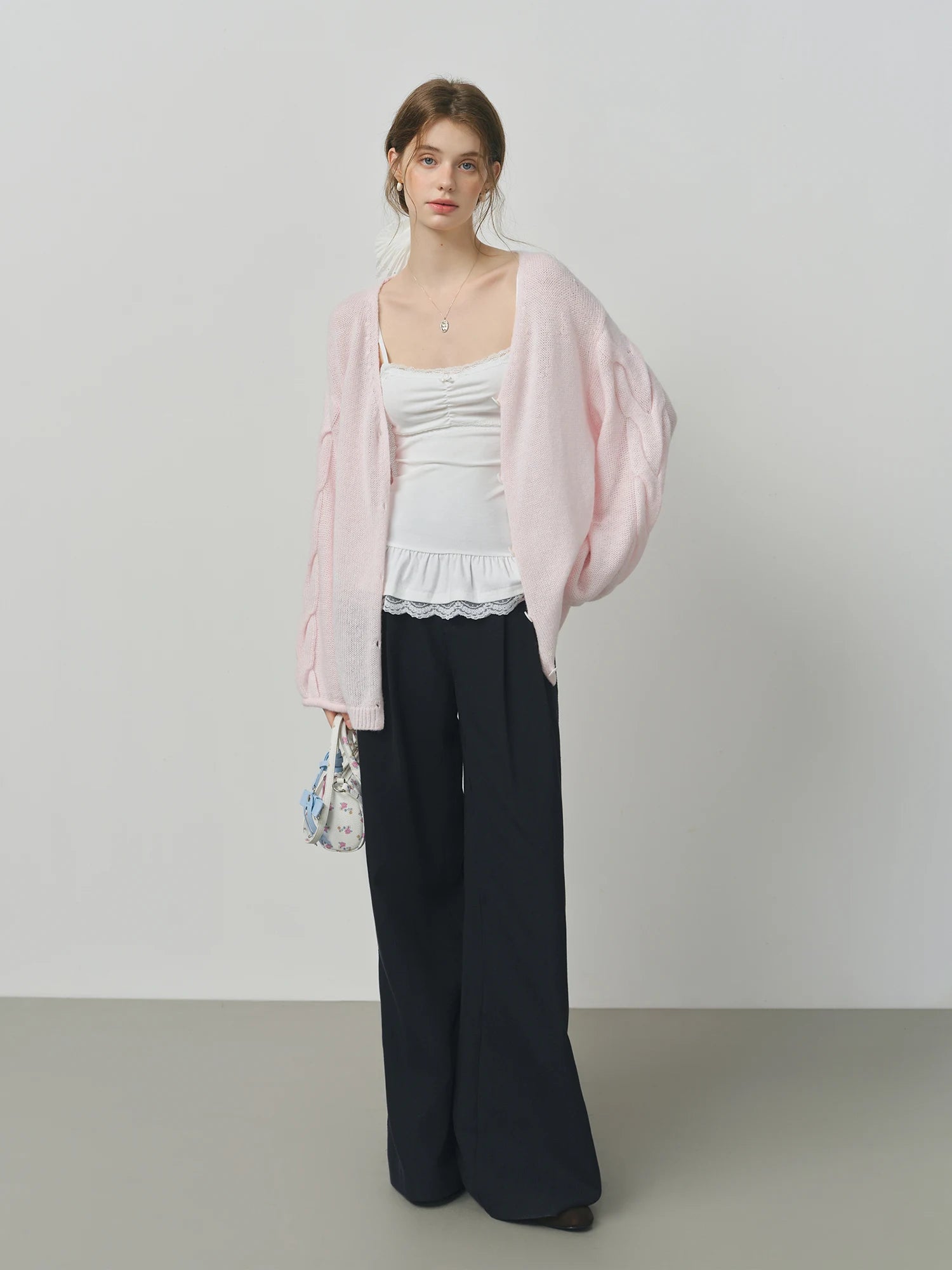 FSLE Alpaca Wool Loose Lazy Cable Knitted V-neck Cardigan Jacket Women's Autumn 2025 New
