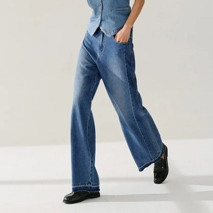 Semir 2024 Jeans Women Raw Edge Wide-Leg Pants Spring New Slimming Leg-Length Floor-Length Pants