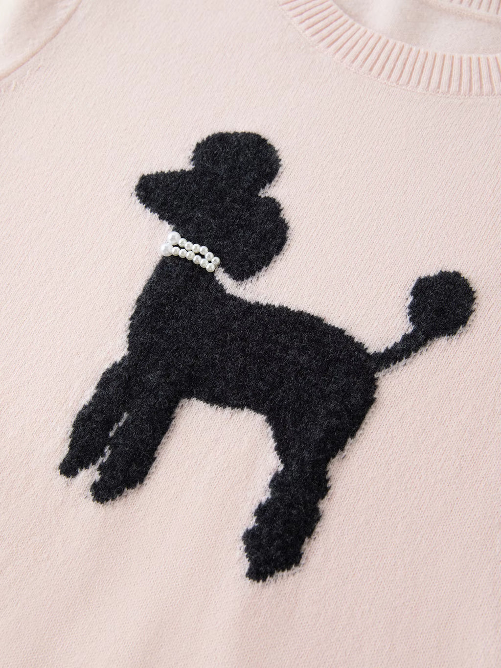 Women's Spring 2026 New Style Faux Pearl Embellished Fun Puppy Short-Sleeve Knit Sweater Citywalk Daily Homewear