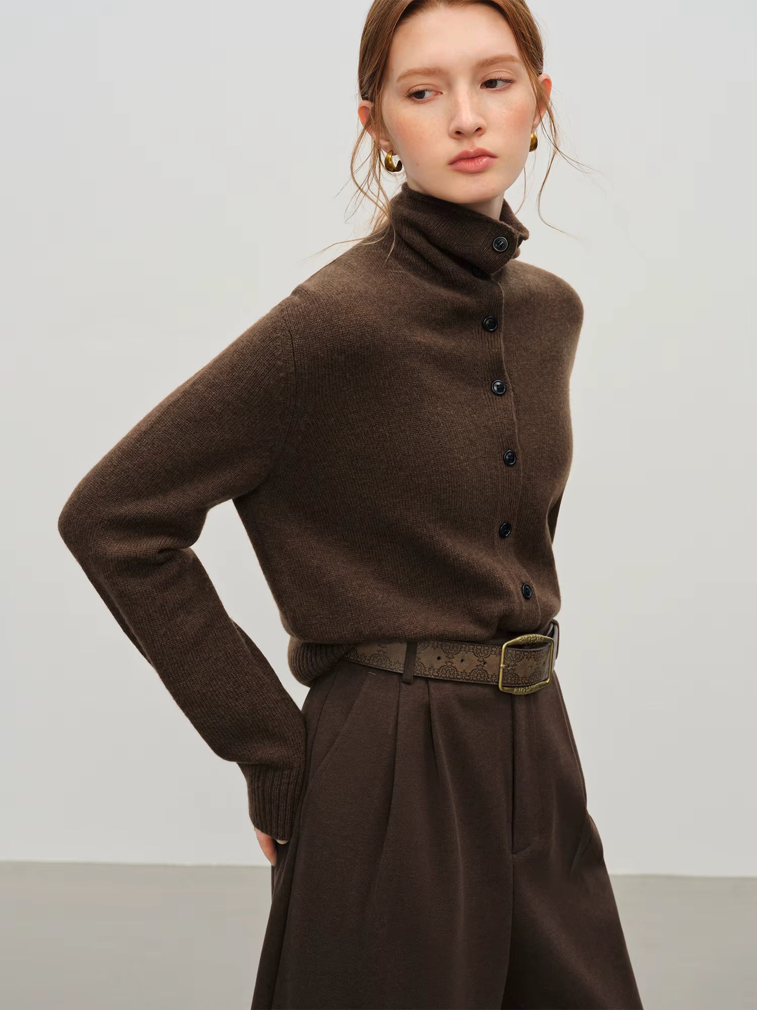 2025 Winter Women's Convertible Collar Wool Blend Knit Cardigan - Turtle Neck & Lapel Two Way Wear Long Sleeve Coat