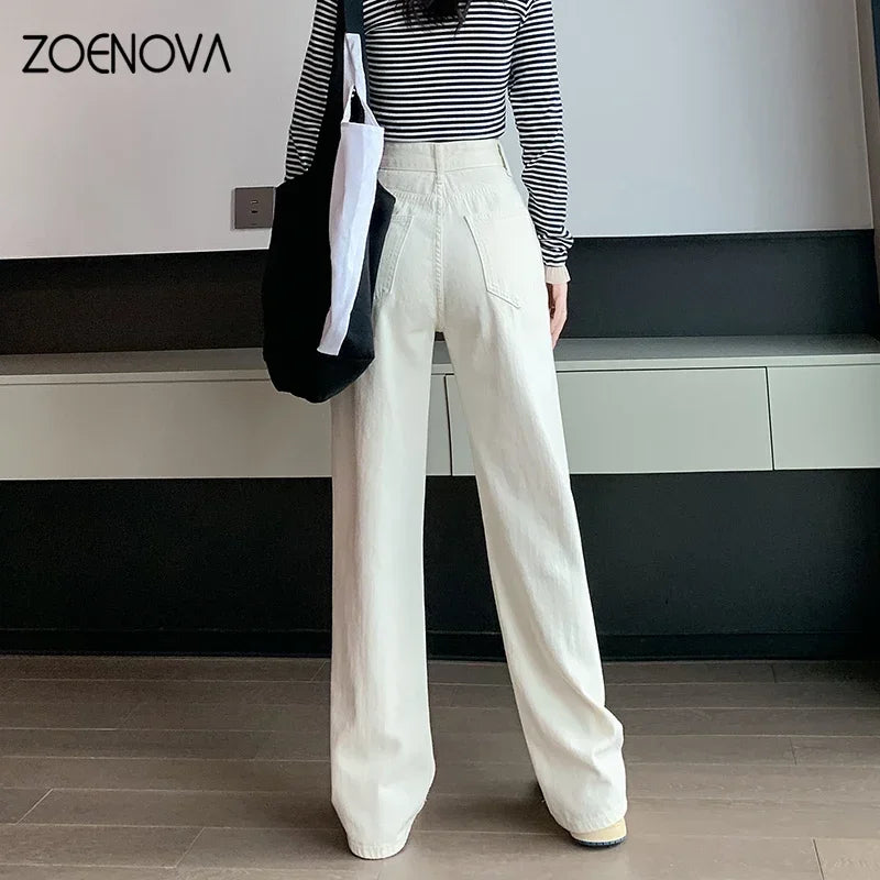 High Waisted Jeans Y2K Fashion Women Clothing Blue Black Straight Leg Denim Pants