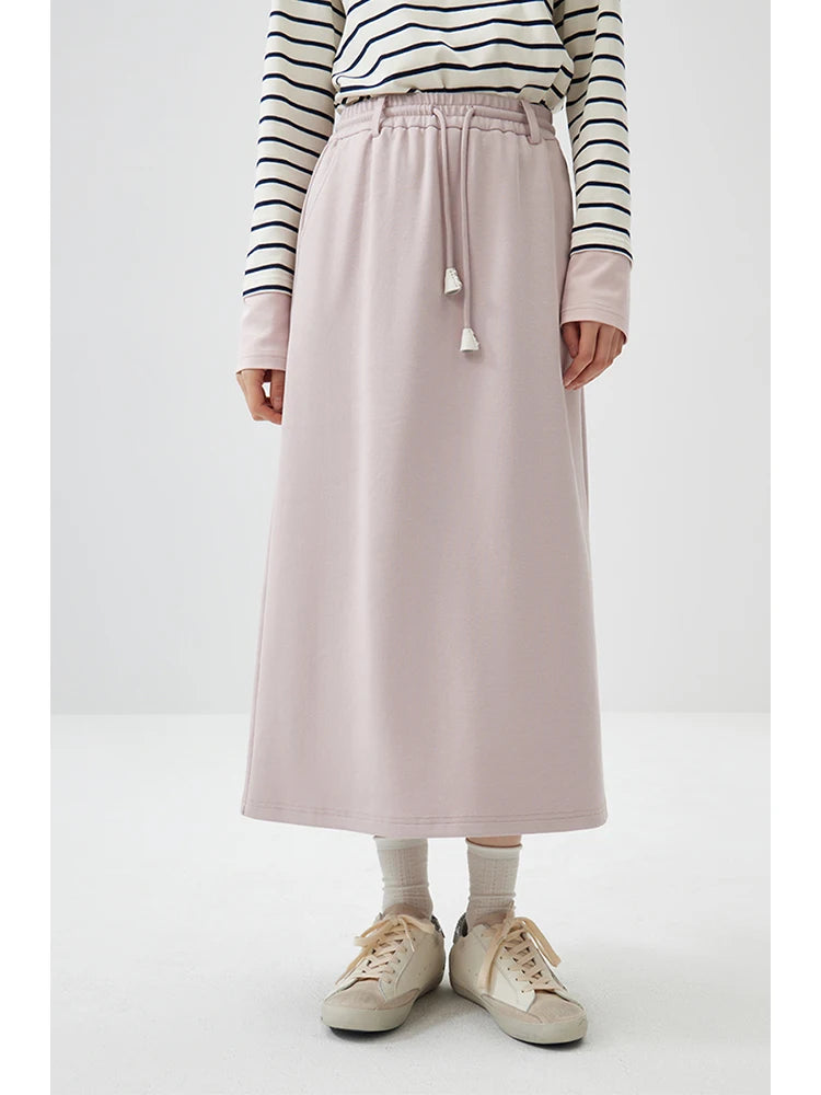 ZIQIAO Cozy Style Double Zipper Casual Pink Sweatshirt Suit for Women Spring 2024 New Long Skirt Two-piece Set Female 24ZQ91102
