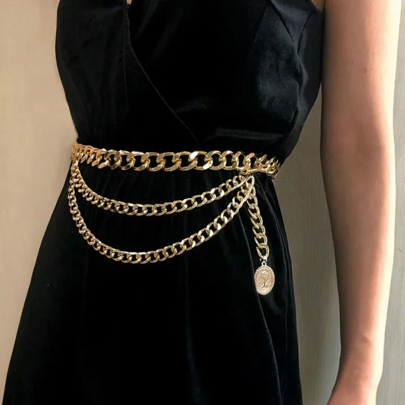 Tassel Gold Chain Belt For Women Dresses Designer Brand Luxury Punk Fringe Silver Waist Belts Female Metal Golden Dress Belt