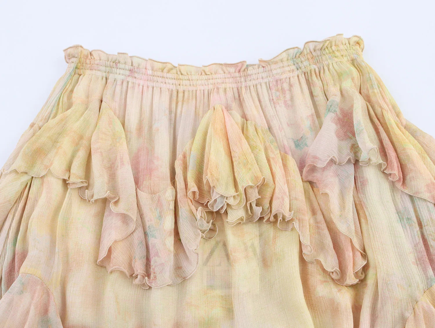 Boho Ruffled Watercolour Maxi Skirt in Pastel Chiffon