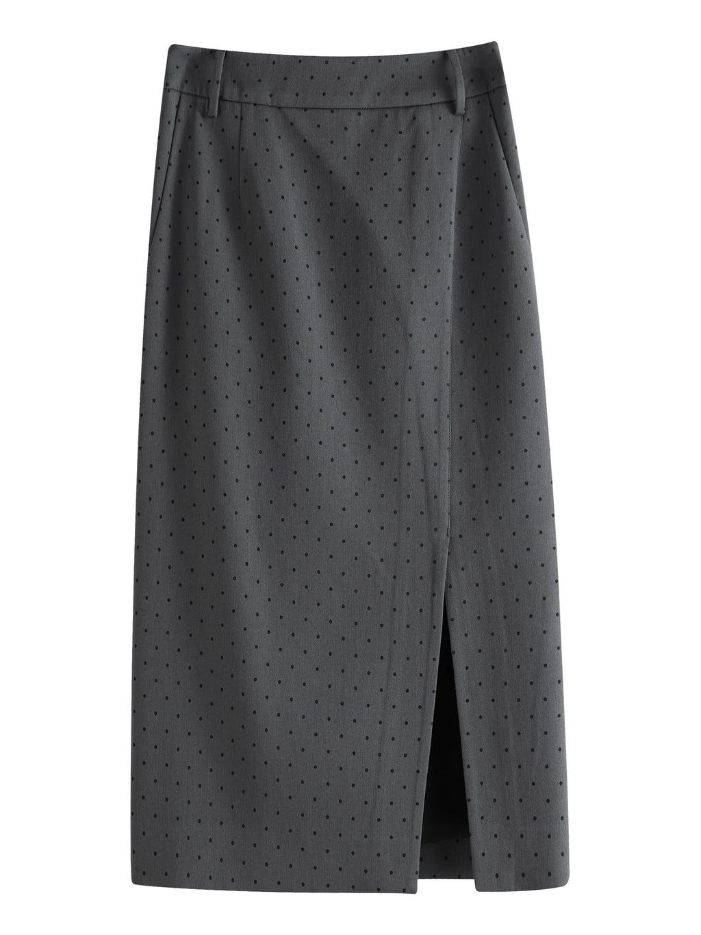 FSLE Women Grey Dot Skirts High Waist Knee-Length A-LINE Skirt Slit Design Asymmetric Female Winter Commuter Skirt 24FS14554