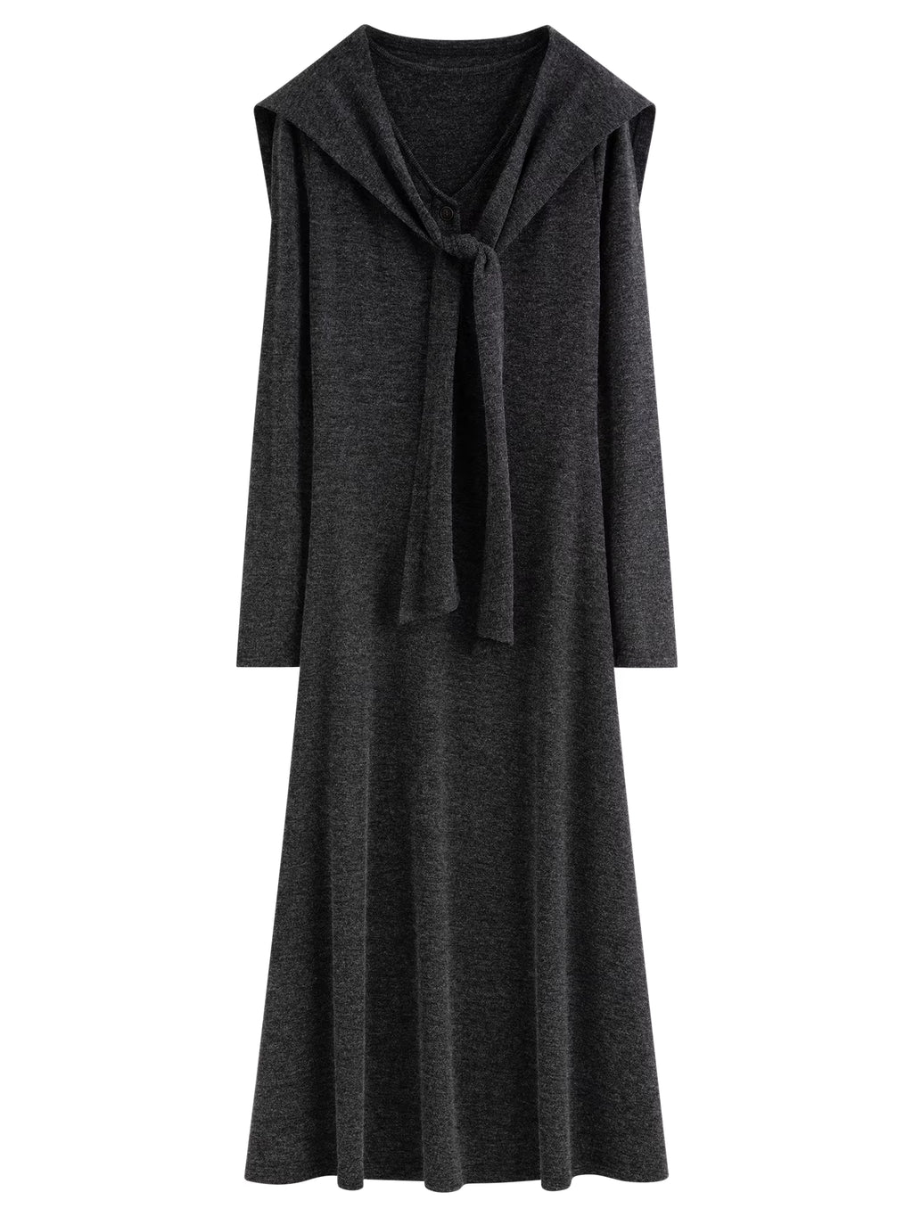 French Style Design Shawl V-neck Dress 2025 Autumn and Winter Slimming A-line Knitted Clothing Female Elegant Leisure