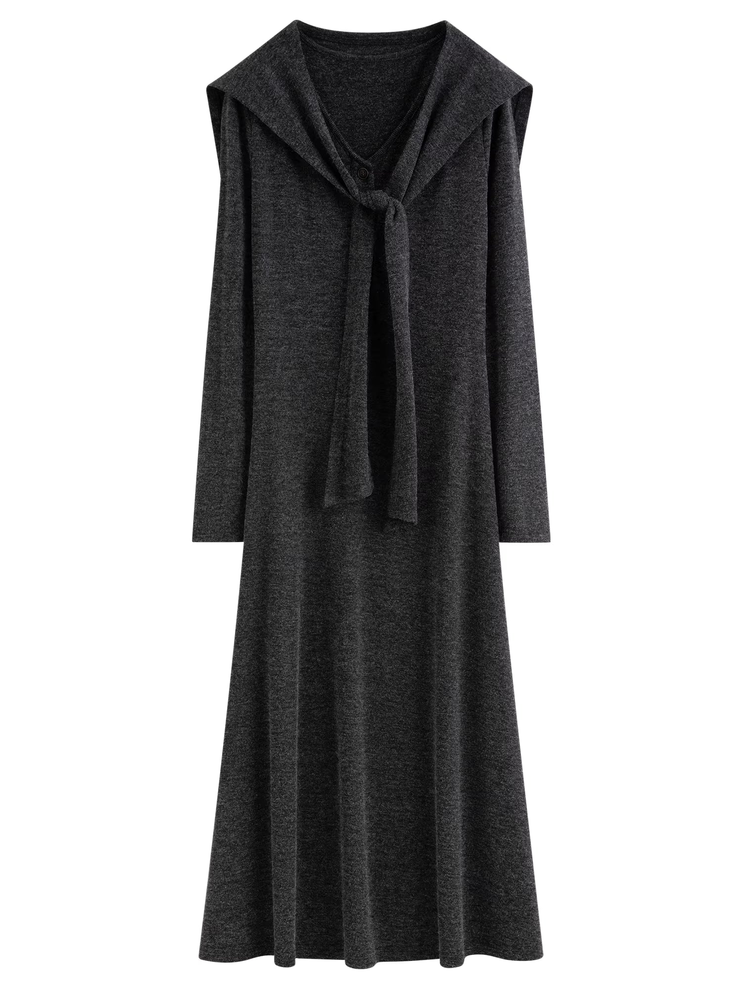 French Style Design Shawl V-neck Dress 2025 Autumn and Winter Slimming A-line Knitted Clothing Female Elegant Leisure