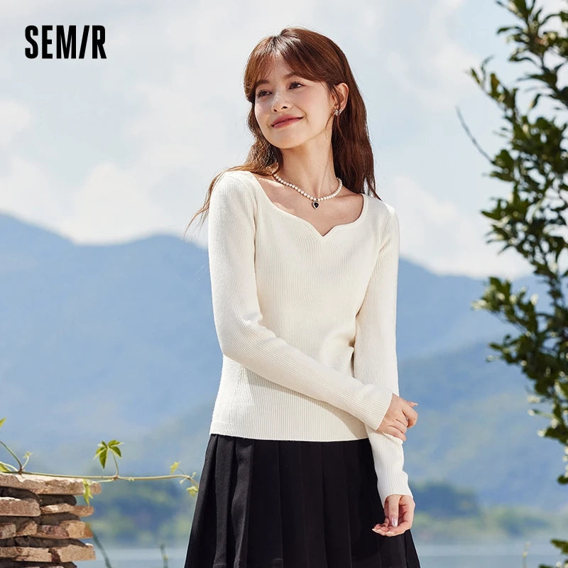 Semir Sweater Women Solid Color Sweater Simple Versatile 2023 Winter New Gentle Slim Bottoming Shirt Temperament Sweater