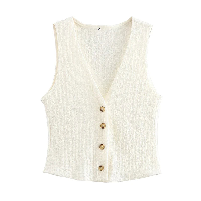 Women's 2-Piece Sleeveless Button-Down Vest & Wide-Leg Pants Set