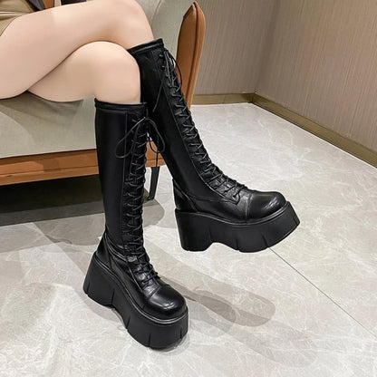 Mid Calf Boots Women Winter Boots Woman Ankle Boots Soft Lace-up Ladies Chelsea Zipper Botas Mujer Platform Heel Ladies Shoes