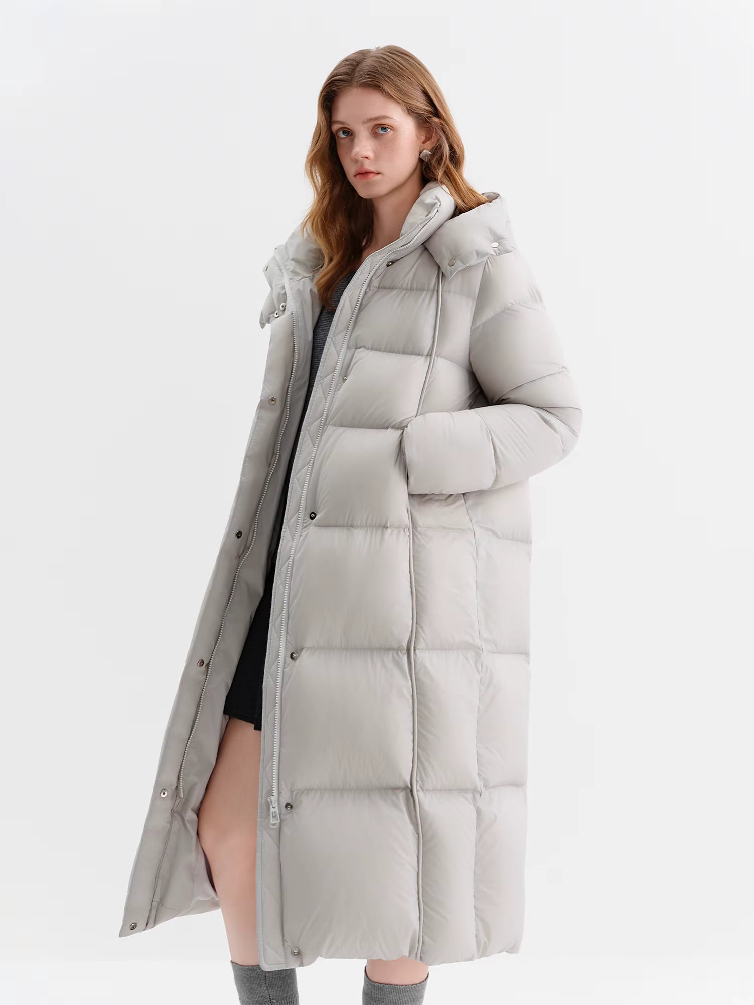 Puff Hooded Color Matching Knee-length Down Jacket Women's Winter 2025 New Cold-proof Warm Coats Simple Leisure