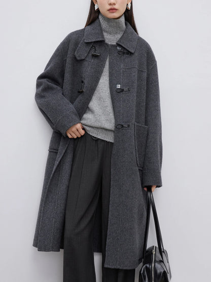 ZIQIAO 100% Wool Coat Temperament Camel Color Female Long Woolen Jackets Horn Button Turn-down Collar Wool Coats 24ZQ94109