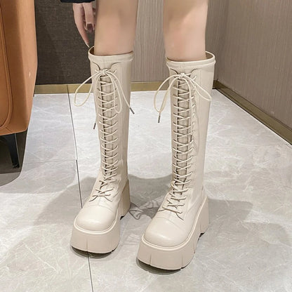 Mid Calf Boots Women Winter Boots Woman Ankle Boots Soft Lace-up Ladies Chelsea Zipper Botas Mujer Platform Heel Ladies Shoes