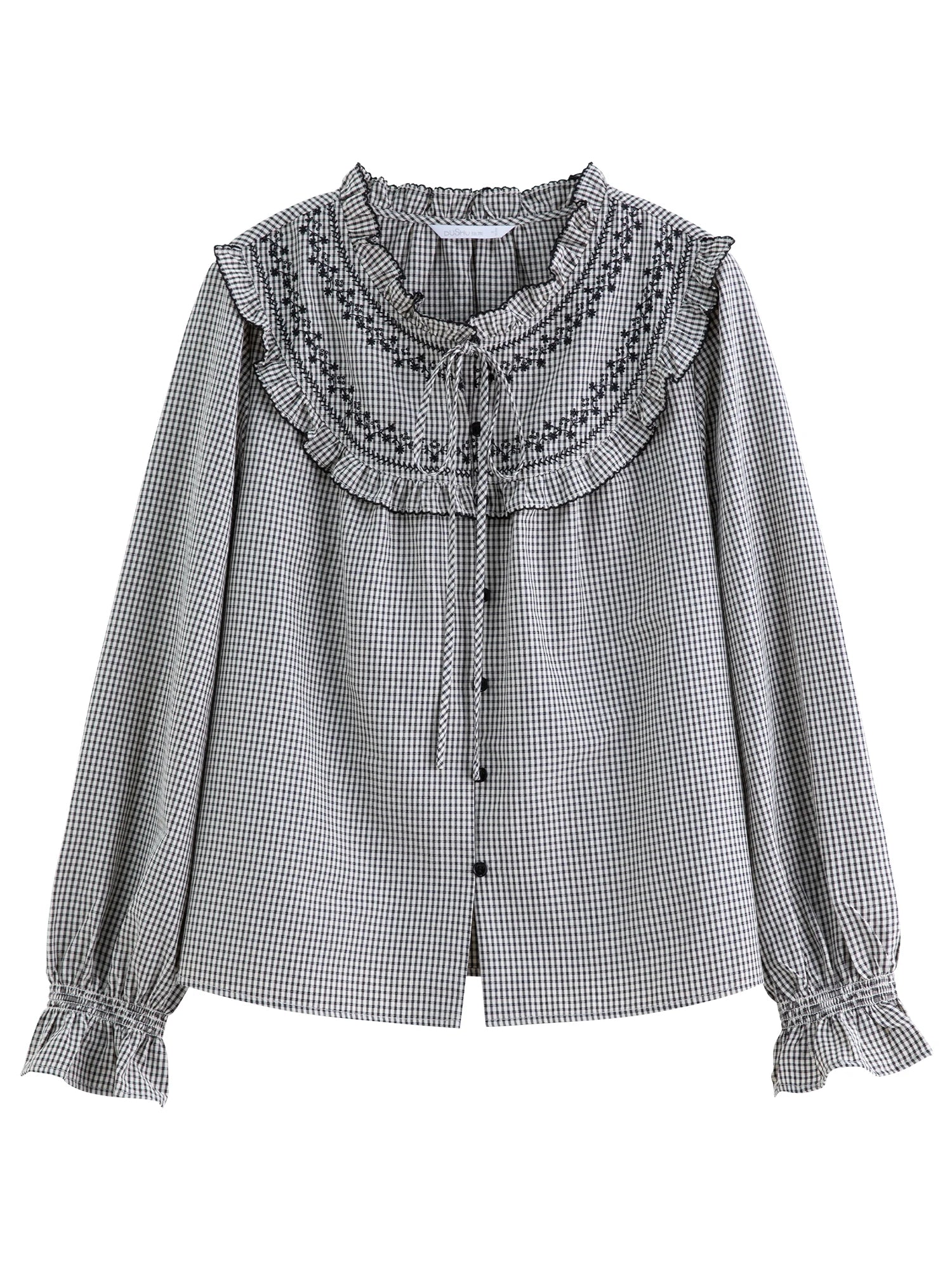 DUSHU Ruffled Plaid Shirt Women Age-reducing Early Autumn Women's Clothing 2025 New French Style Sweet Top