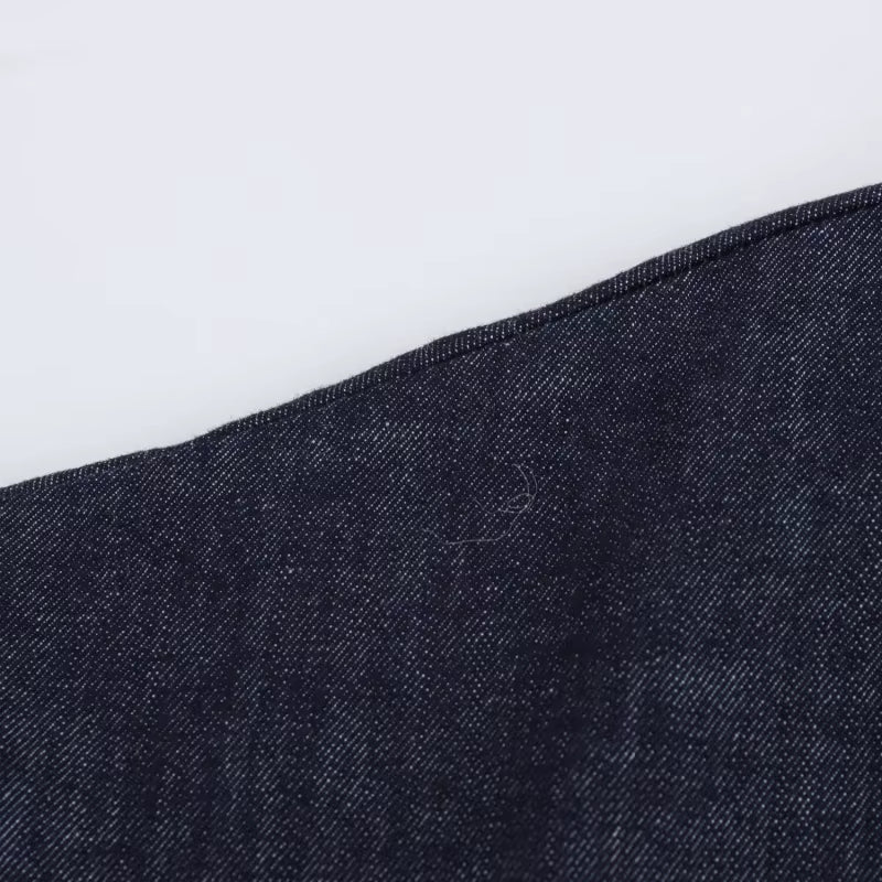 Denim MIDI dress with lapel side zipper fashion wrinkle waist slim elegant dress