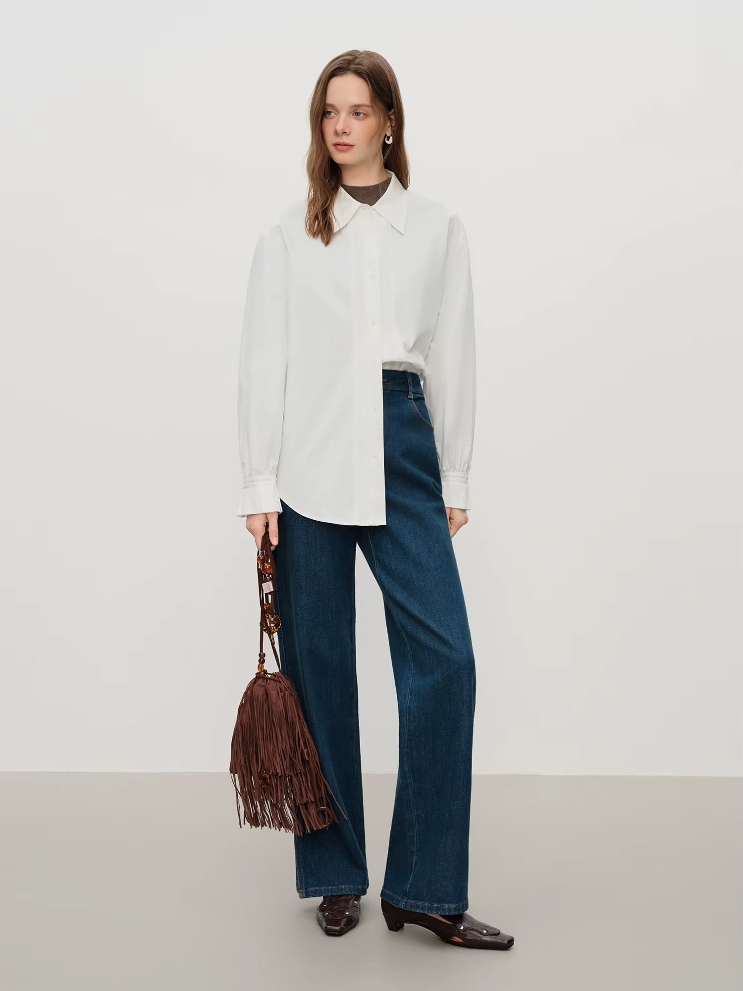 French-Elegant Stylish Pima Cotton Long Sleeve Shirt for Women Fall Winter 2025 New Arrival Versatile Inner Layer Top Shirt