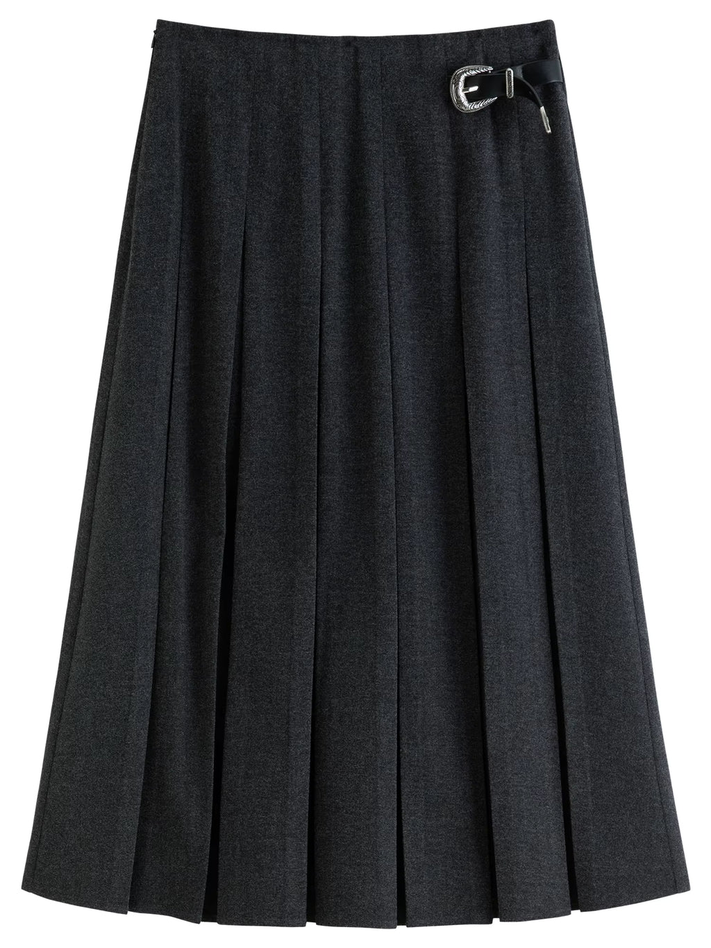 Long Pleated Skirt Women Gray Solid Simple Basics 2025 Autumn and Winter High Waist A-line Mini Skirt Korean Style