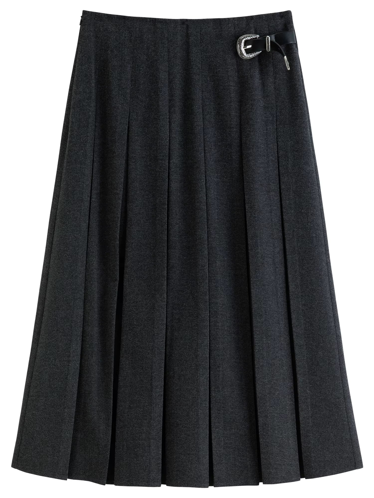 Long Pleated Skirt Women Gray Solid Simple Basics 2025 Autumn and Winter High Waist A-line Mini Skirt Korean Style