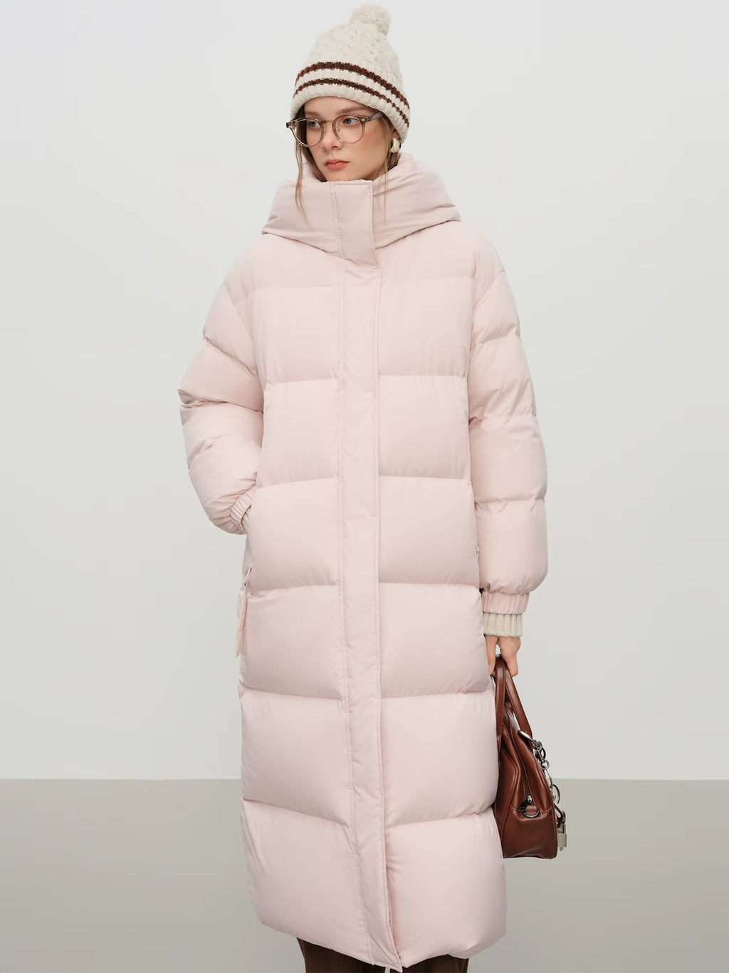 2025 Winter Women's Long Down Coat Stand Collar Hood Straight Cut Thermal Puffer Warm Windproof Outerwear for Cold Weather