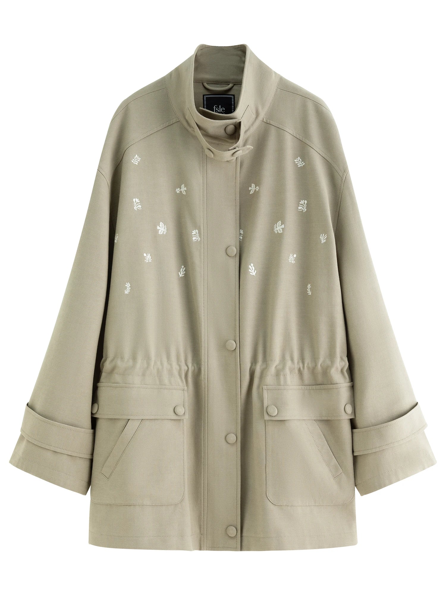 Premium Series】New Women Olive Green Embroidered Stand Collar Jacket Loose Fit Workwear Style Boho Outerwear Relaxed Street